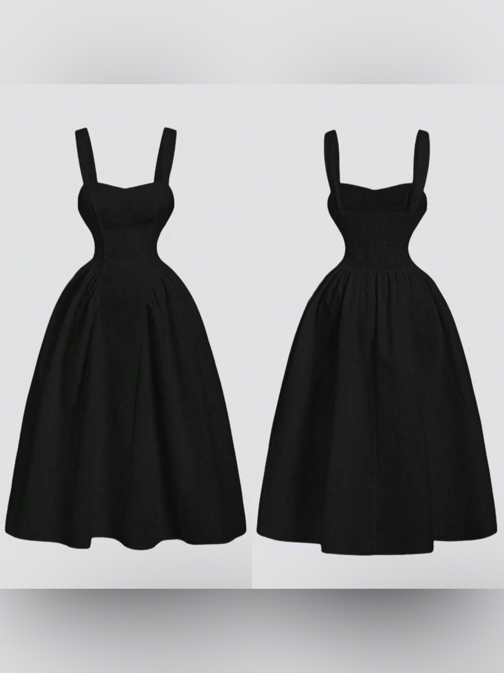 SHEINCurve Black Sweetheart-Neck Midi Dress with Full Skirt